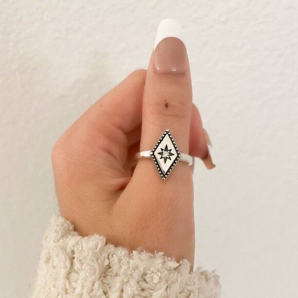 925 Sterling Silver Boho Ring Diamond Celestial Ring Dainty Ring Geometric - Picture 9 of 10